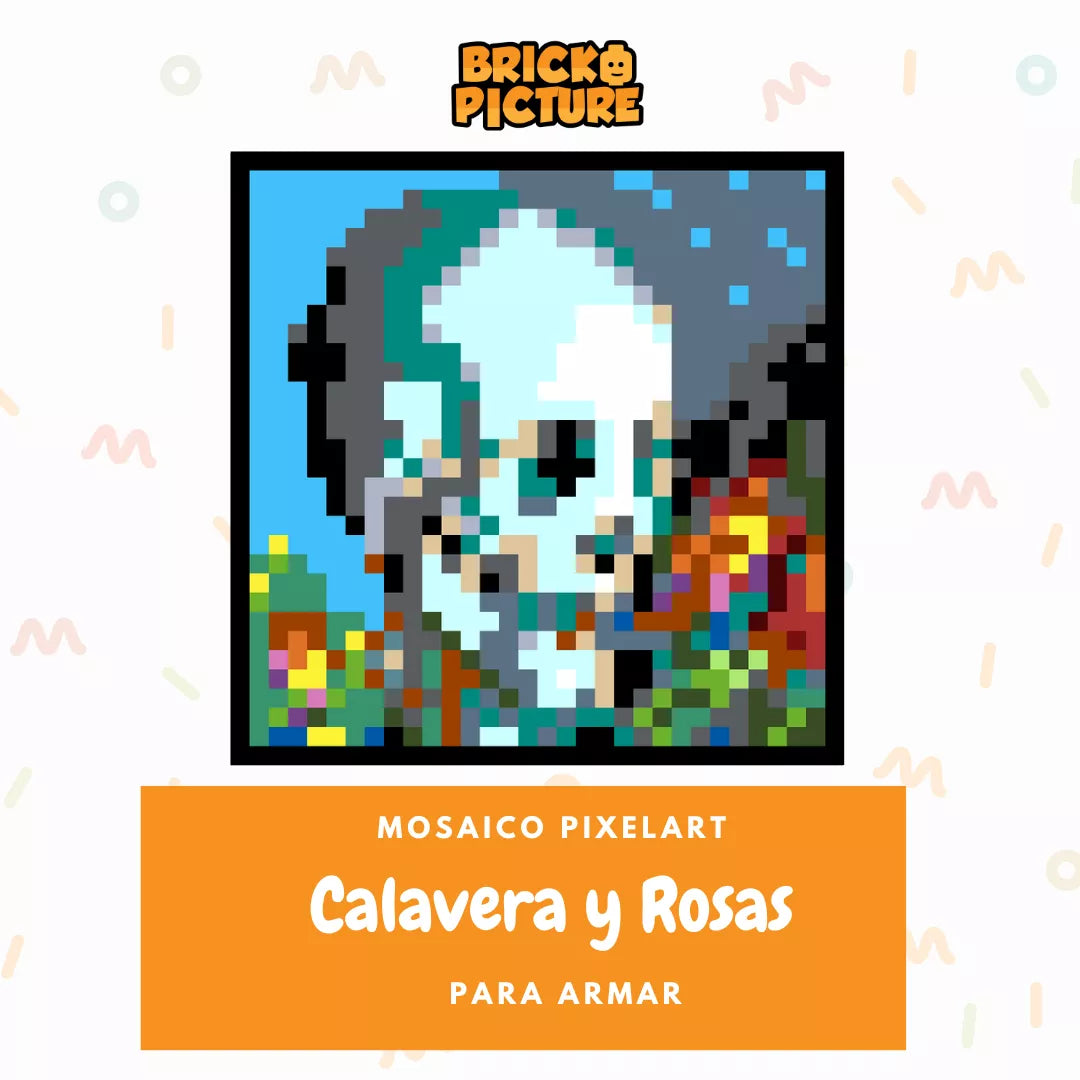 Cuadro Calavera y Rosas - Minecraft para armar - 1024 piezas