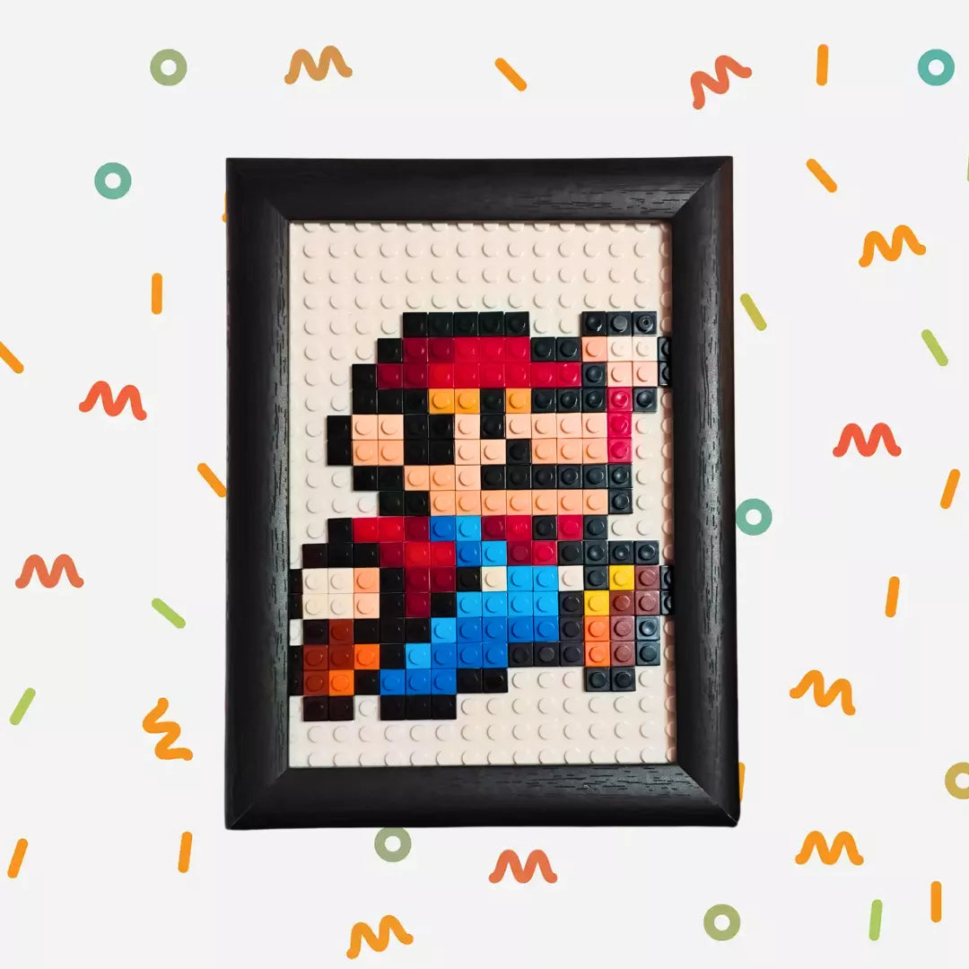 Mini Cuadro Pixel Art Mario Bros Saltando (192 piezas) con marco de madera | Decoración Gamer Retro | Brickpicture Chile