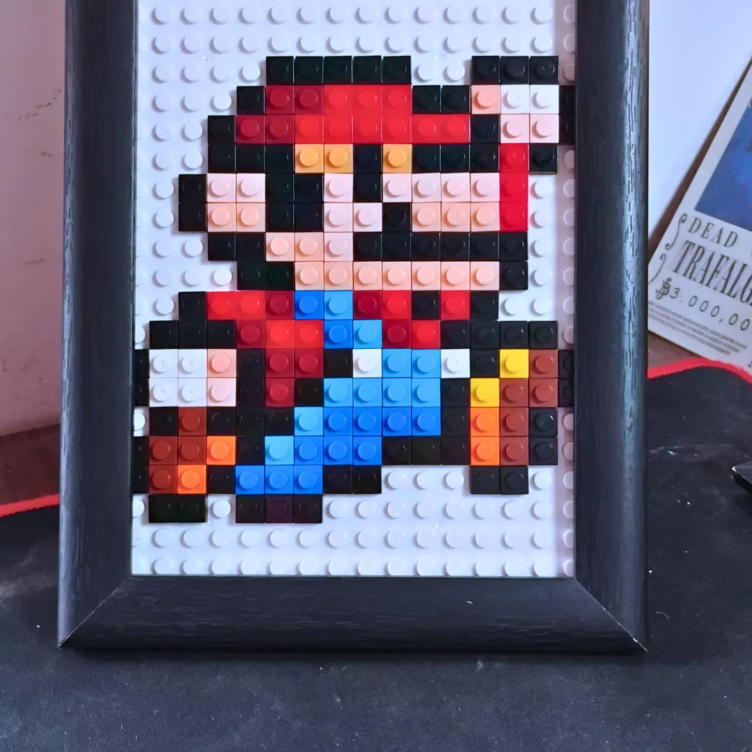 Mini Cuadro Pixel Art Mario Bros Saltando (192 piezas) con marco de madera | Decoración Gamer Retro | Brickpicture Chile