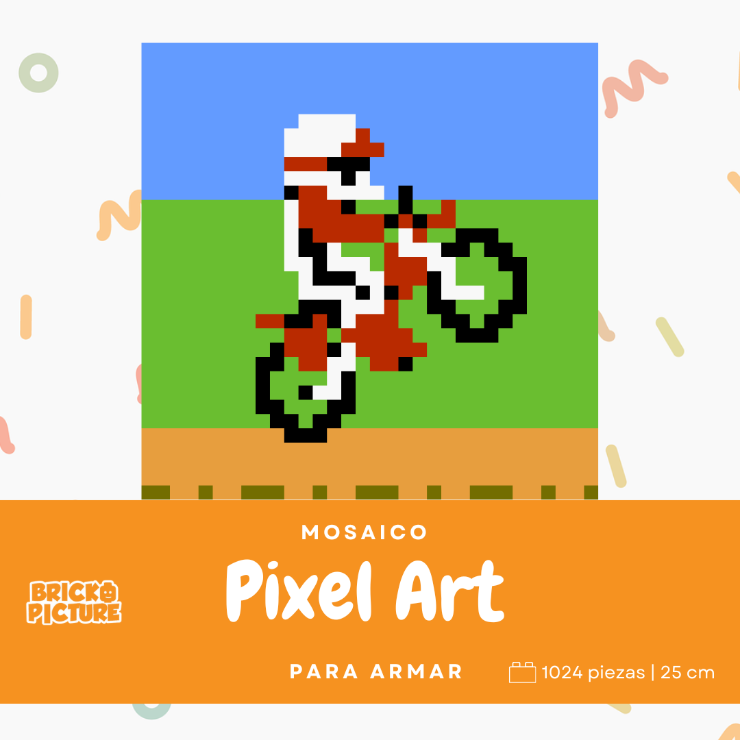 Mosaico pixel art retro Excitebike Para Armar - 25cm | 1024 piezas