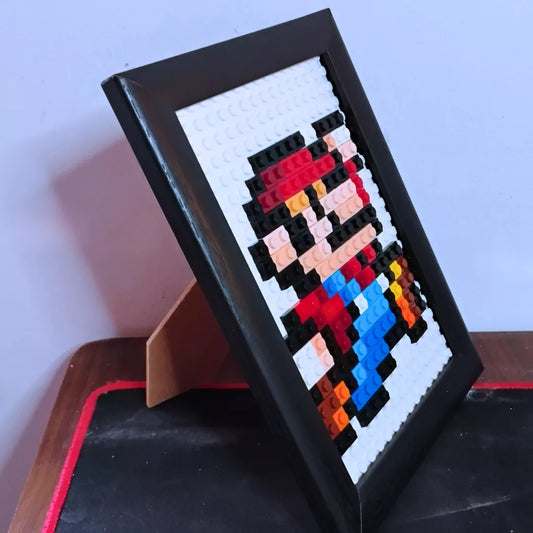 Mini Cuadro Pixel Art Mario Bros Saltando (192 piezas) con marco de madera | Decoración Gamer Retro | Brickpicture Chile