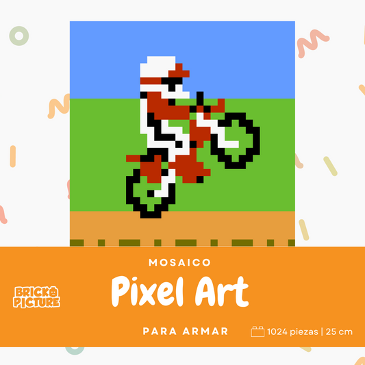 Mosaico pixel art retro Excitebike  Para Armar - 25cm | 1024 piezas