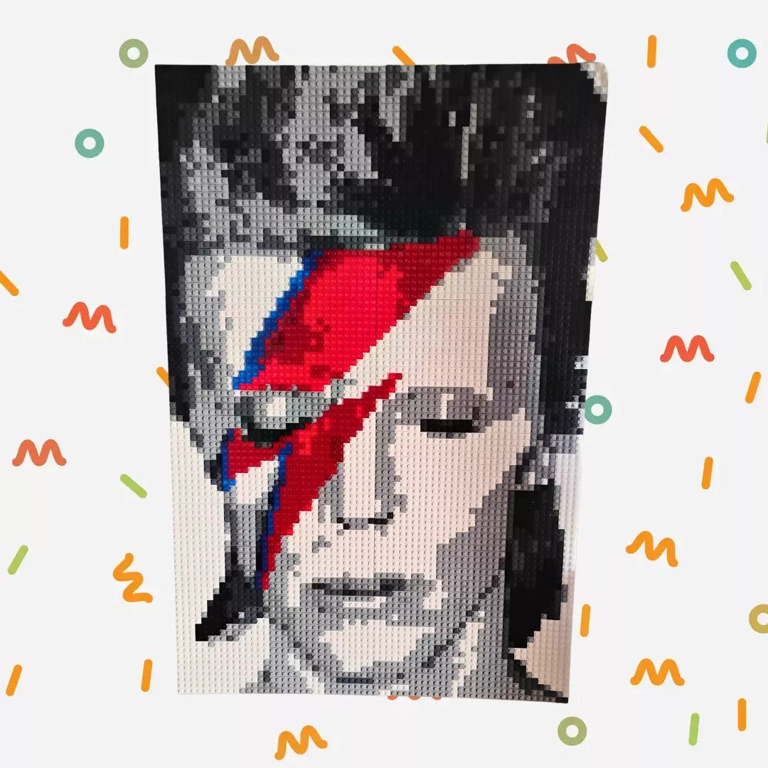 Retrato Pixel Art de David Bowie – 6800 Piezas Tipo LEGO® | Arte Pop 51x76 cm